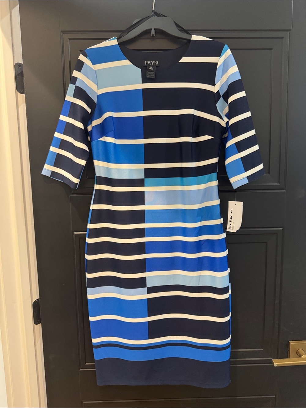 Enfocus Studio Blue Multi-Stripe Midi Dress